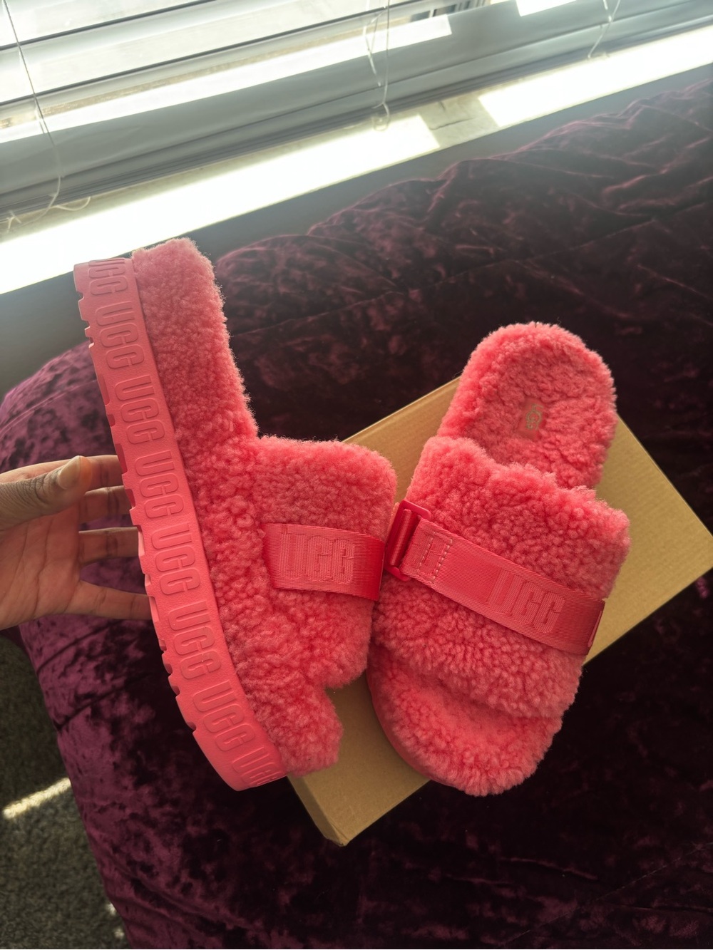 UGG Pink Fluff Slide Sandals